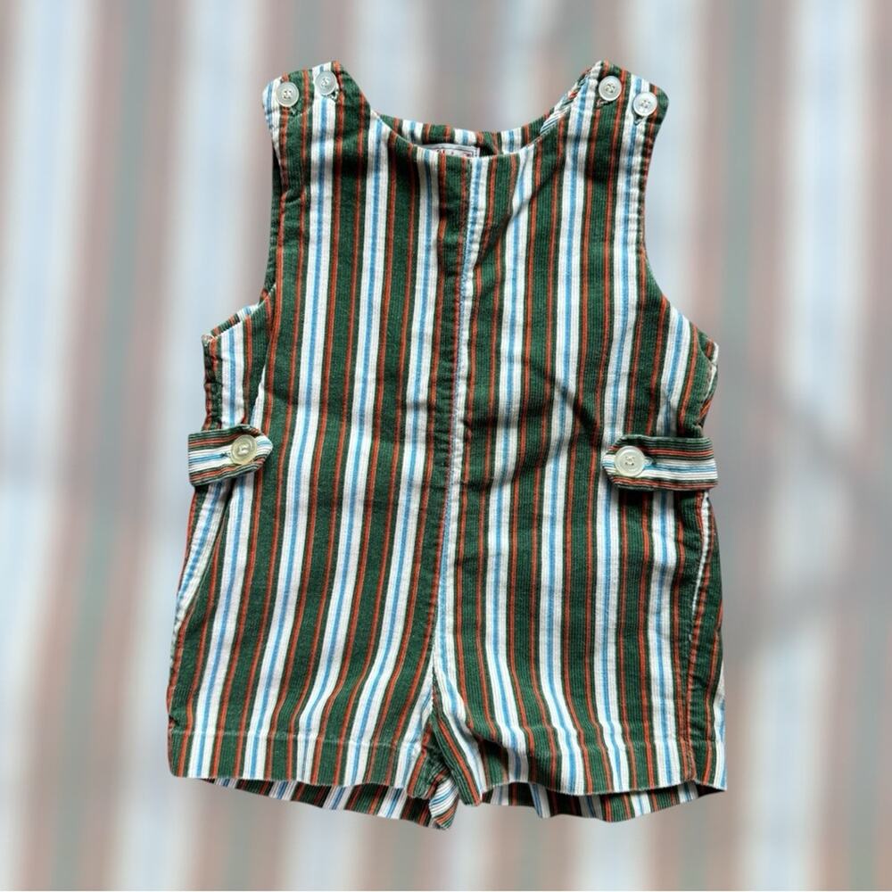 Vintage Toddler Healthtex Shortalls Striped Corduroy Green Orange White Size 3T